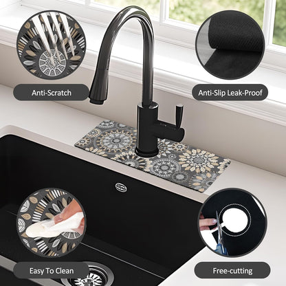 24" X 5.5" Kitchen Sink Splash Guard Faucet Mat Mandala Super Absorbent Fast Drying Faucet Guard & Draining Mat Sink Splash Guard Behind Faucet for Kitchen, Bathroom