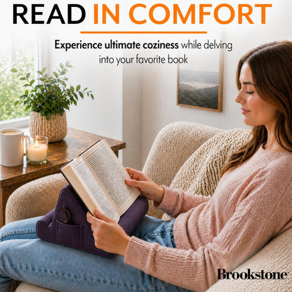 Brookstone Tablet Lap Cushion - Tablet/Phone/Ebook Holder for Bed, Flights, and Travel, Memory Foam Lap Desk for Reading and Hands Free Viewing, Compatible iPad and Kindle Accessories, Grey