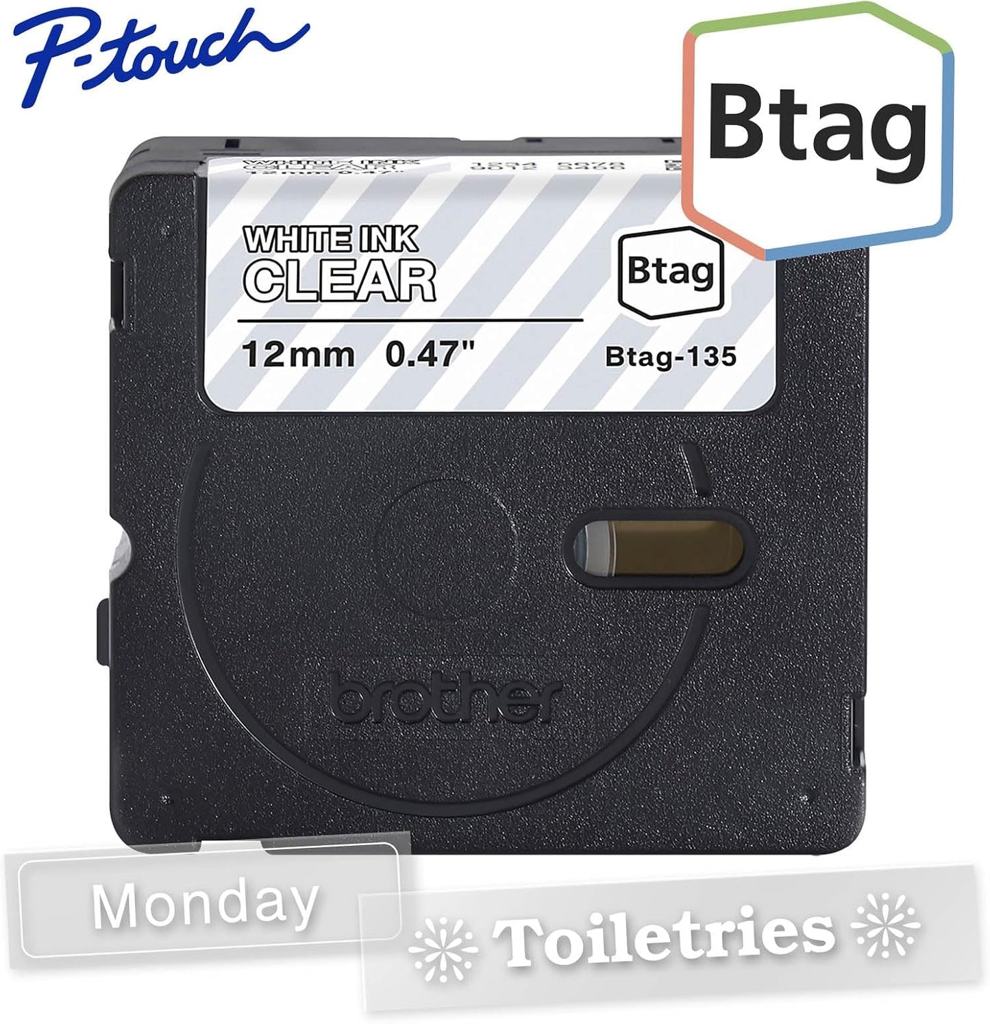 Brother Genuine P-Touch Btag BTAG231 Black on White Label Tape ~1/2in by 13.1ft (12mm x 4m). (Works Only with Brother PT-N10, PT-N20, PT-N25BT Label Makers)