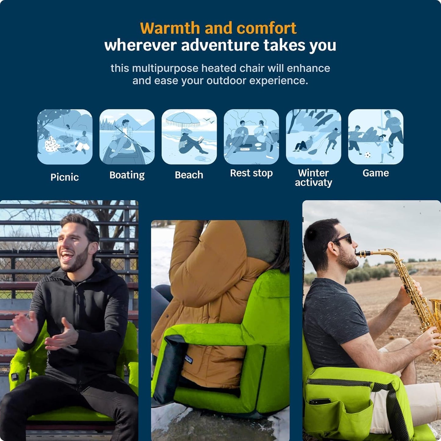 Heated Reclining Stadium Seat for Bleachers – Wide Bleacher Chair with Back Support and Cushion, Armrests, Side Pockets, & Hook – Stadium Seats Chairs for Camping, Kayak, Paddle Board & More