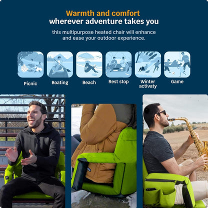 Heated Reclining Stadium Seat for Bleachers – Wide Bleacher Chair with Back Support and Cushion, Armrests, Side Pockets, & Hook – Stadium Seats Chairs for Camping, Kayak, Paddle Board & More