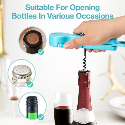 Jar Opener for Seniors with Arthritis, 7 in 1 Bottle Opener and Wine Corkscrew, Easy Grip Kitchen Gadget for Weak Hands Elderly, Retractable Jaw Lid Opener with Magnetic Storage (Teal)