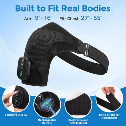 Shoulder Massager for Pain Relief Deep Tissue Shoulder Heating Pad | Cordless Heated Shoulder Brace for Frozen Shoulder & Rotator Cuff 3 Heat & Vibration Modes 5000mAh Rechargeable