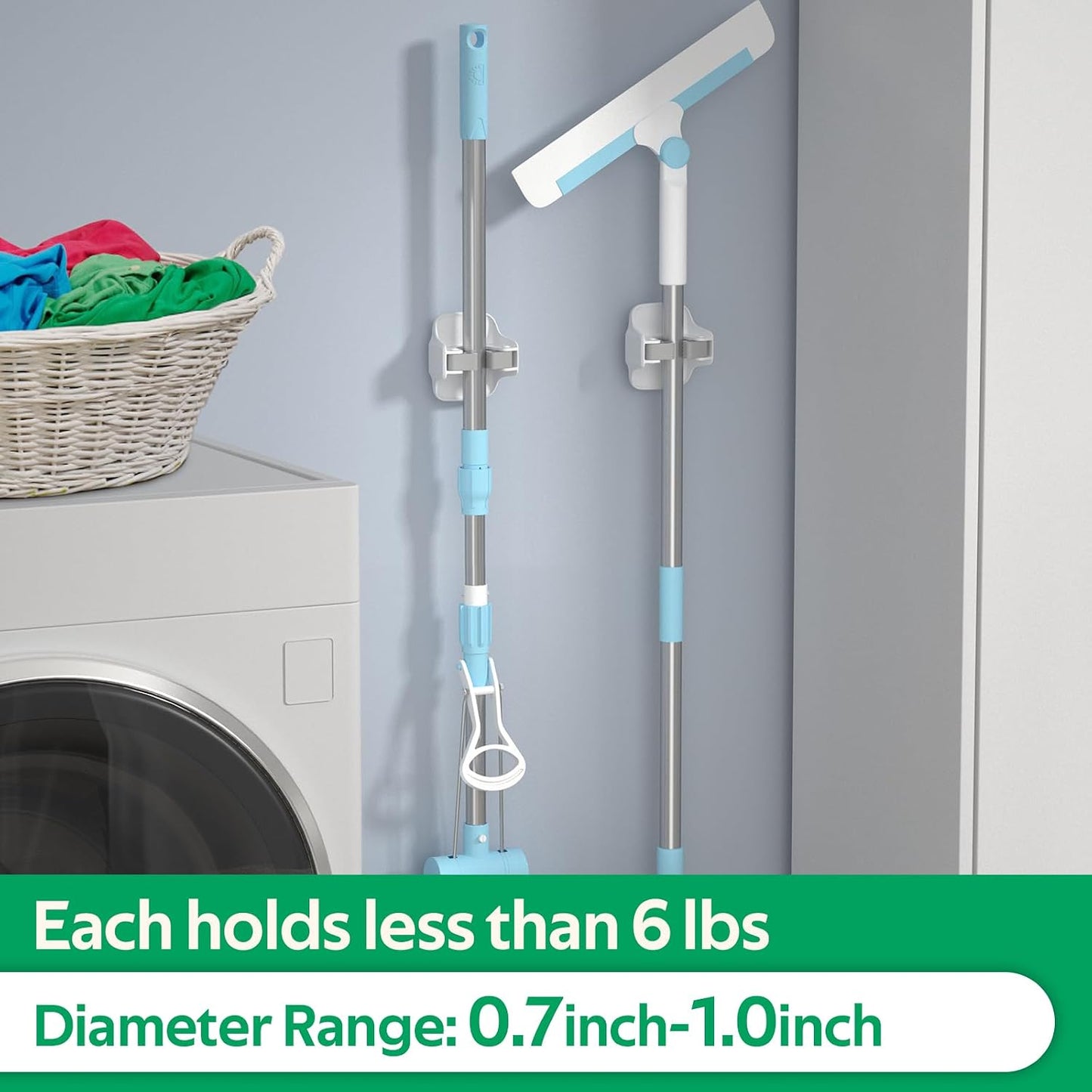 reliahom Broom Holder Wall Mount Mop Grippers Organizer wall Hanging, 5Pack | No Drilling Self Adhesive Easy install Anti-Slip Mop Broom Hanger Storage Rack for Kitchen,Laundry Room,Garden,Garage