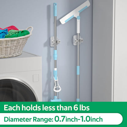 reliahom Broom Holder Wall Mount Mop Grippers Organizer wall Hanging, 5Pack | No Drilling Self Adhesive Easy install Anti-Slip Mop Broom Hanger Storage Rack for Kitchen,Laundry Room,Garden,Garage