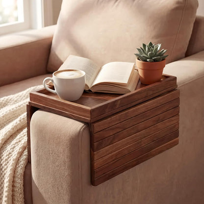 Sofa Arm Tray, Fits 6.5"+ Couch Armrest, Foldable Bamboo Large Storage Tray | Sturdy 12.5" x 5.8" Storage Compartment, Portable Chair Couch Caddy Arm Tray, For Cup TV Snacks Phone