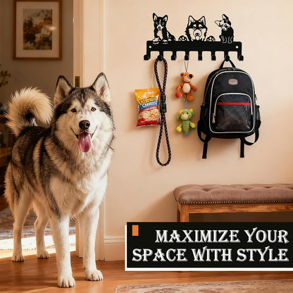 Dog Leash Holder for Wall, Key Holder Mount with 5 Metal Hooks, Pet Leash and Key Organizer, Screw Mounted Rack for Leashes Keys Collars, Entryway Garage Mudroom