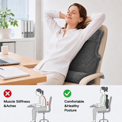 3-in-1 Lumbar Support Pillow with Headrest for Recliner, Memory Foam Back Cushion Set with Adjustable Side Bolster for Targeted Lower Back Pain Relief, Plush Sherpa Fleece Cover, Grey
