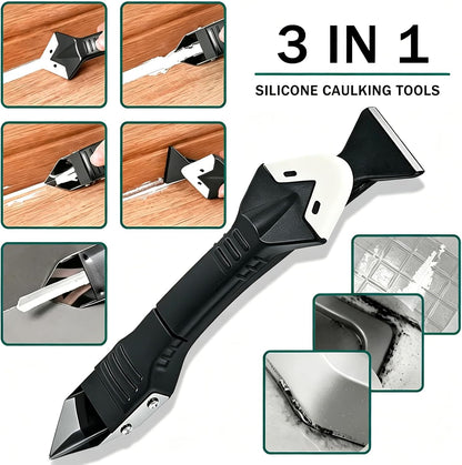 3-in-1 Silicone Caulking Tool – Stainless Steel Caulk Remover & Sealant Finishing Scraper, Grout Removal Tool, Caulk Edger & Seam Repair Kit for Bathroom, Kitchen, Floor, Window, Sink Joints