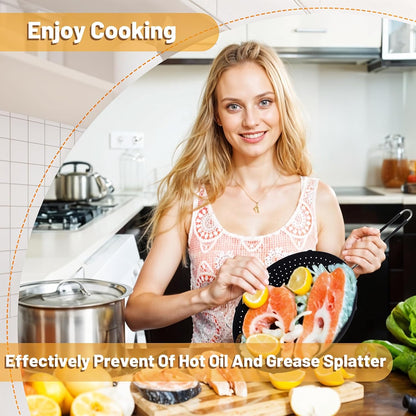 3 Pcs Silicone Splatter Screen for Frying Pan Grease Oil Splatter Foldable Splash Guard Heat Resistant Multi Use for Baking and Cooking(Black)