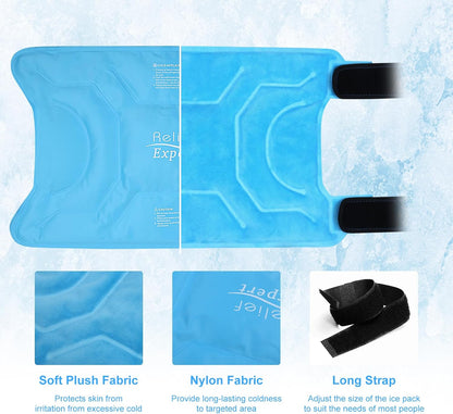 Relief Expert Knee Ice Pack Wrap Around Entire Knee, Large Ice Pack for Leg Soothing Discomfort, Reusable Ice Wraps with Cold Compress for Musclar Relaxation, Post-Workout Recovery,XL