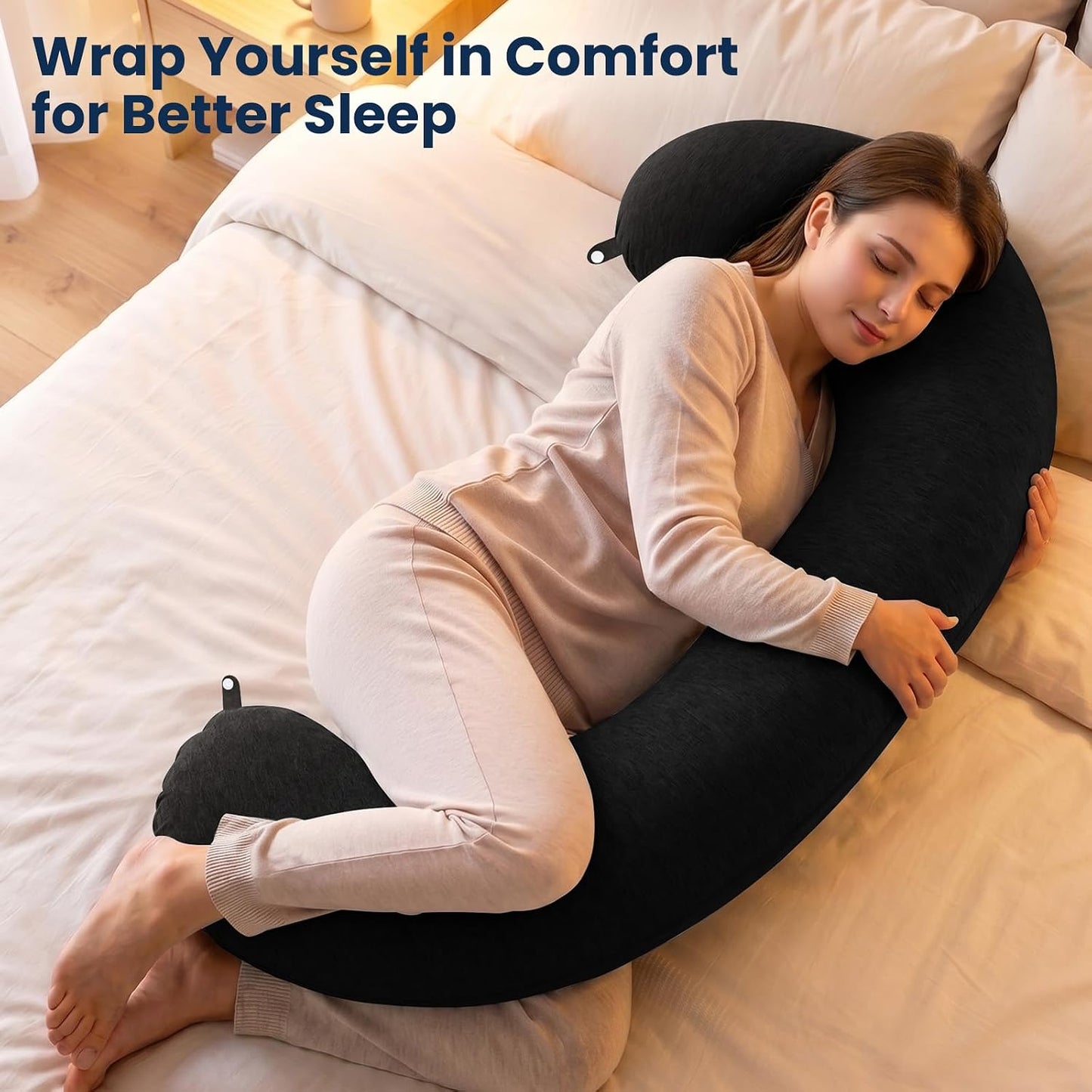 TranquilRelax C Shaped Body Pillow for Side Sleepers, Memory Foam Long Pillow for Leg, Hip & Back Support, Soft Washable Cover,Grey-47"*10"