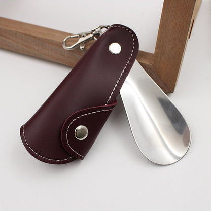 Metal Shoe Horn with Holster, 1 Pc Foldable Shoe Horn with Keychain, Travel Mini Stainless Steel Shoe Spoon