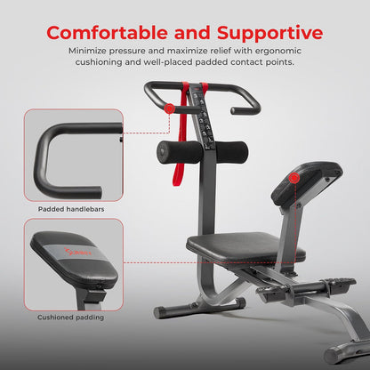 Sunny Health & Fitness Full Body Stretch Machine Back Stretcher Pivot Seat | Pivoting Seat, Multi-Use Handlebar, Padded Back Support, Full-Body Stretching, Flexibility Training, Home Gym Use