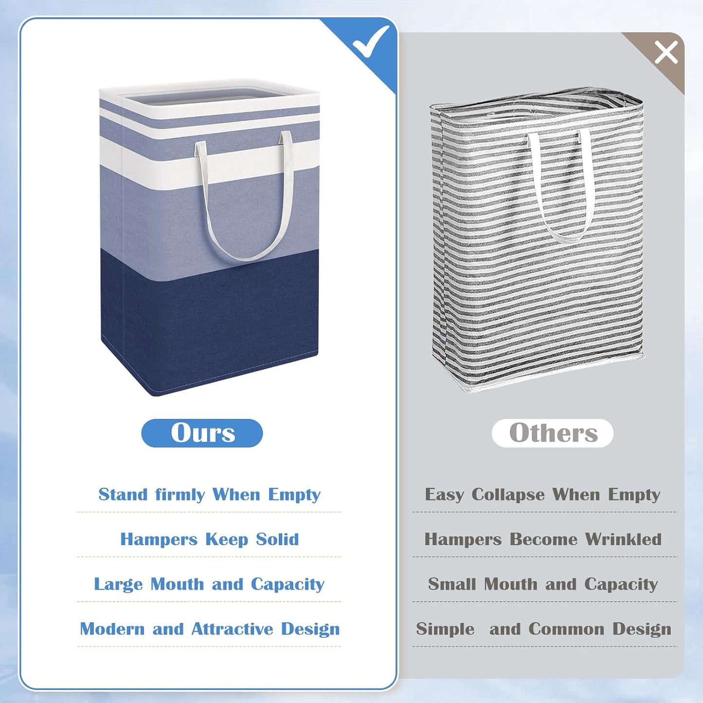 BlissTotes 3-Pack Laundry Basket, Collapsible Laundry Hamper, Grey, 75L | Laundry Clothes Hamper, Hampers for Bedroom, Freestanding Hamper with Handles, Clothes Laundry Basket