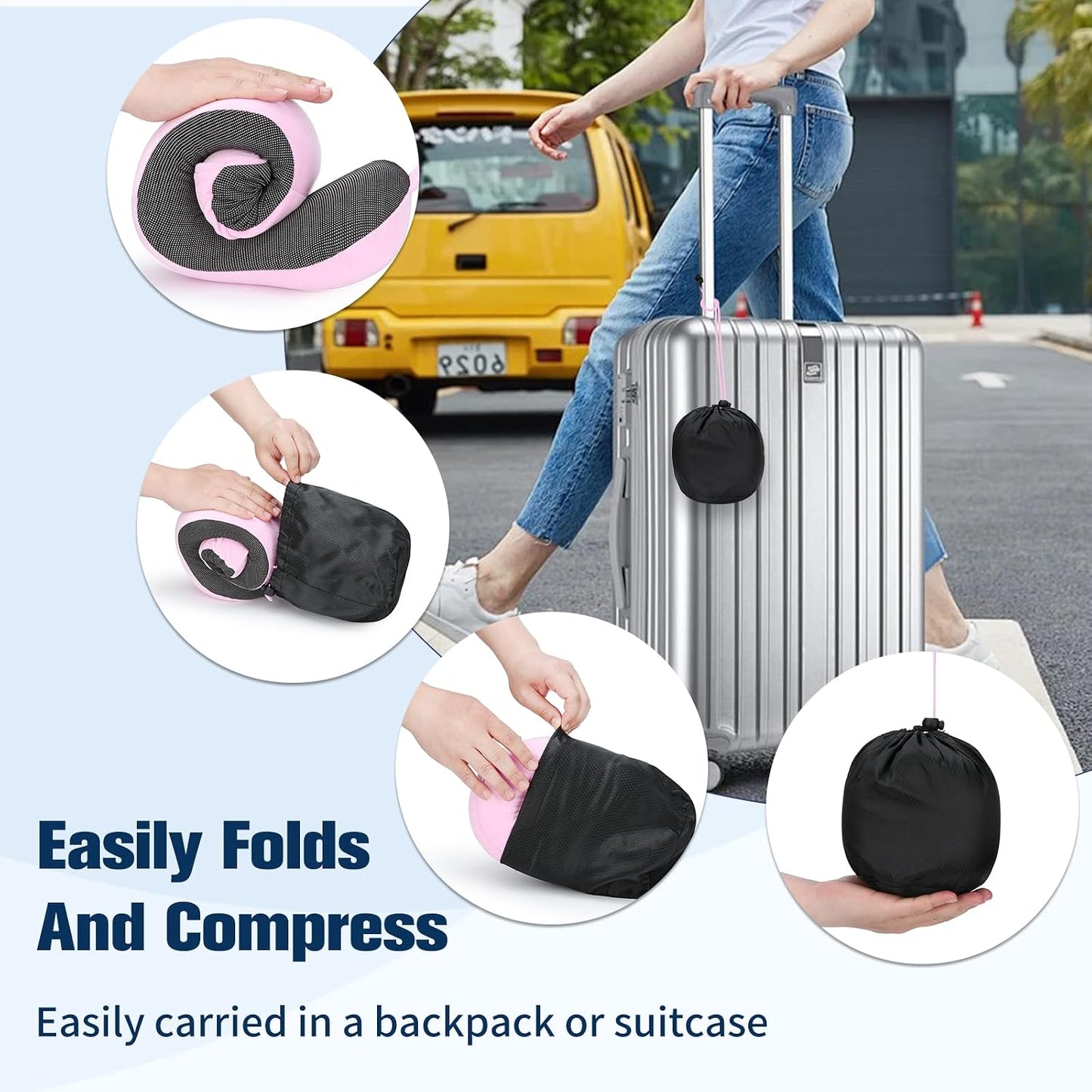 Cirorld Neck Pillow for Traveling, Travel Pillows for Airplanes,100% Pure Memory Foam Travel Neck Pillow, Adjustable Flight Pillow, Portable Plane Accessories with Eye Mask, Earplugs, Carry Bag