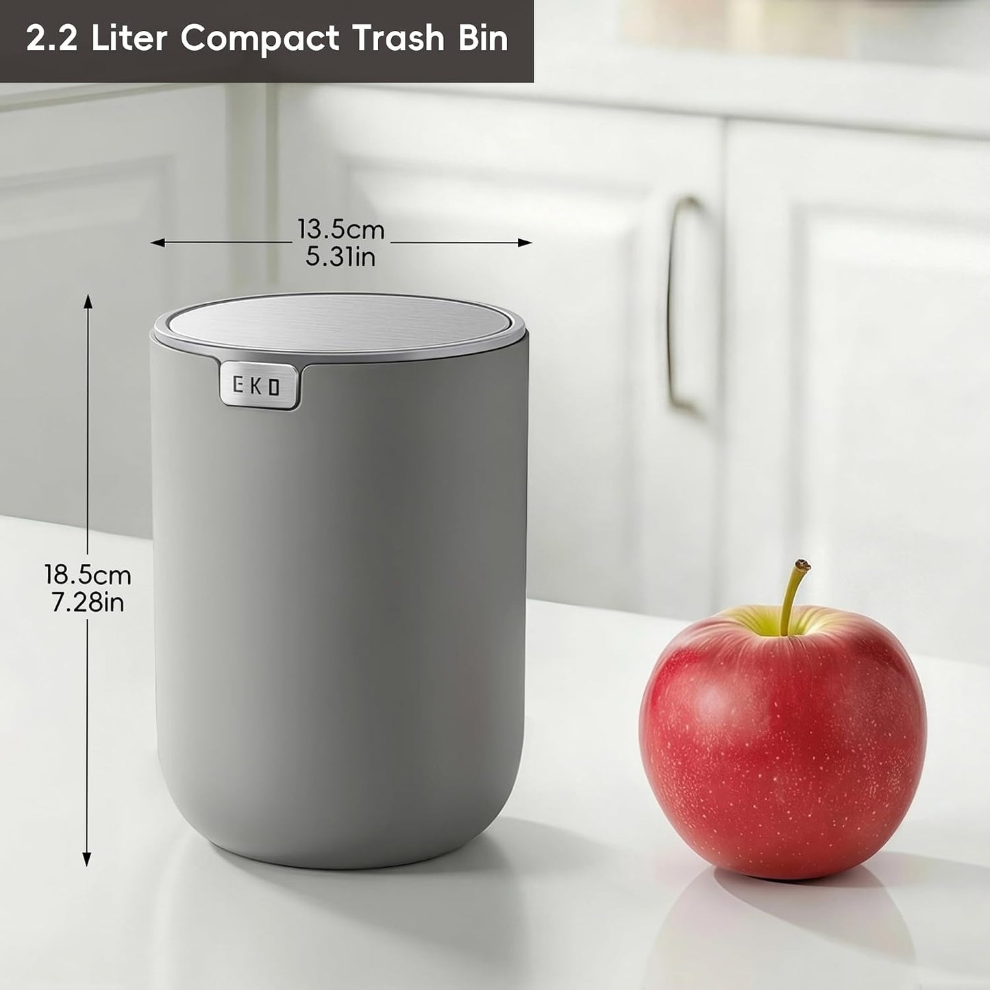 EKO Fandy 0.58 Gal/2.2L Mini Trash Can with Lid, Swing-Top Desktop Trash Can for Bathroom, Countertop, Vanity, Desk or Office, Small Garbage Bin (Blue)