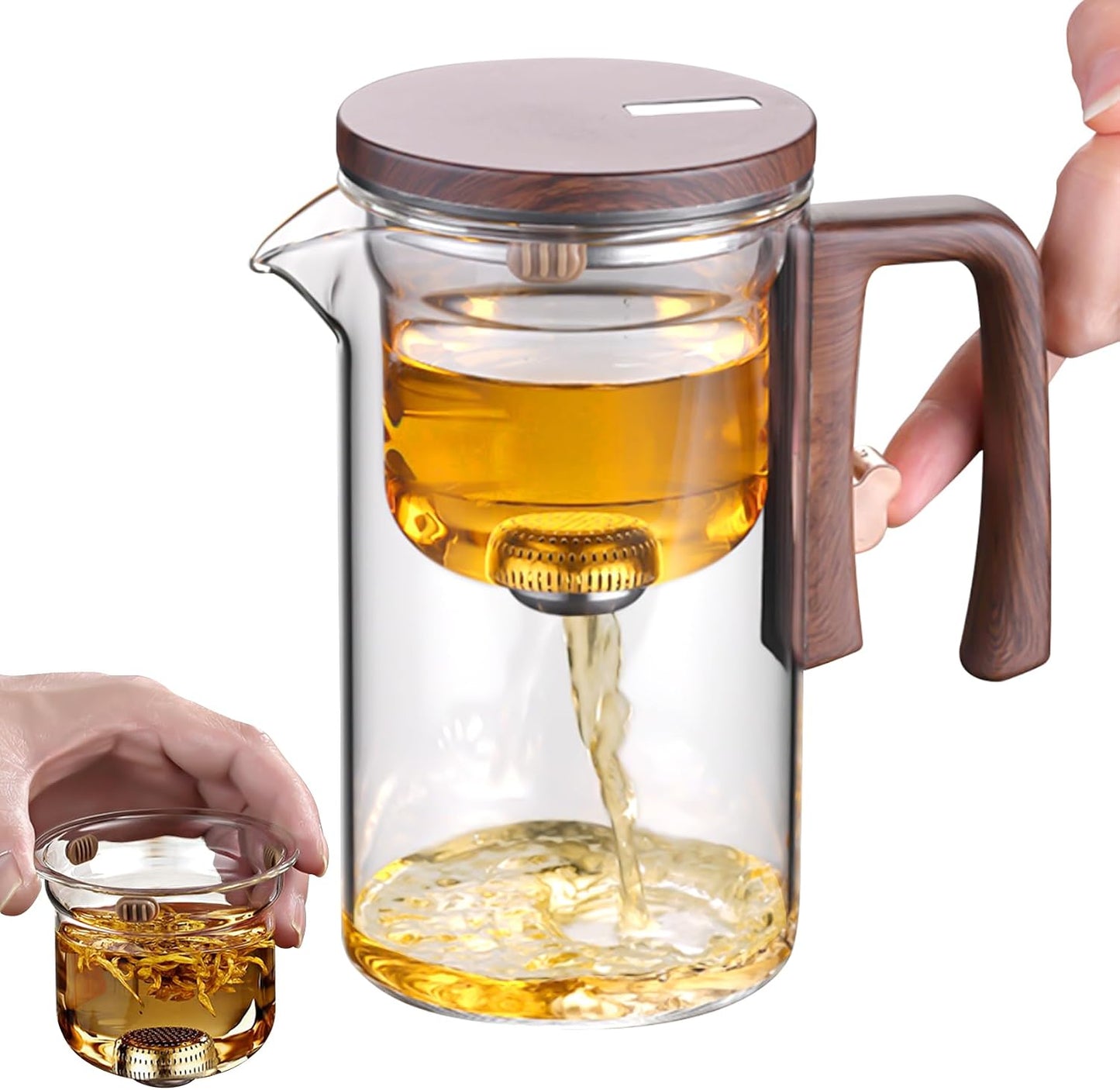Glass Tea Pot - High Borosilicate Magical Glass Teapot with ABS Handle, Water Separation Design & Infuser Strainer - 720ml/24.3oz Large Capacity Teapot fo Tea Parties, Home, Office
