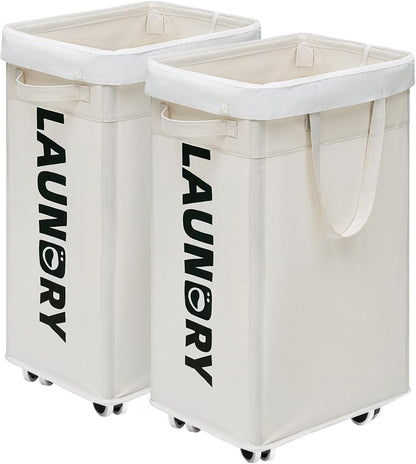 CHICVITA 75L Large Rolling Laundry Basket with Wheels & Wash Bag, Grey | Collapsible design saves space for corner dorms. Removable wash bag for easy laundry transport