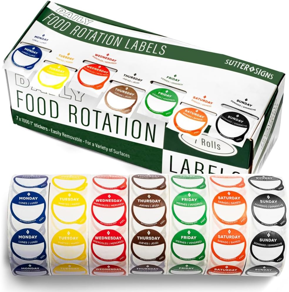 Date Stickers for Food - Day of the Week Day Dots Removable Food Labels, 1" Date Dot Stickers for Food Containers, 7000 Labels with Dispenser Box | 1" Date Dot Stickers for Food Containers, 7000 Labels with Dispenser Box
