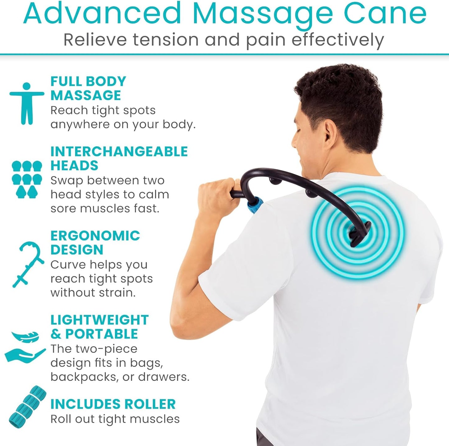 Vive Back and Neck Massager Cane - Trigger Point Massage Tools for Pain | Relief and Muscle - Handheld Self Massage Hook Therapy for Neck, Shoulder - Deep Tissue Myofascial Release Aid for Women