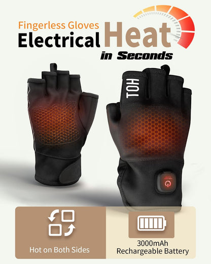 Heated Gloves Fingerless for Women Man with 3.7V 3000mAh Battery Cordless Work Touchscreen Gloves for Winter Cold Weather Rechargeable Electric