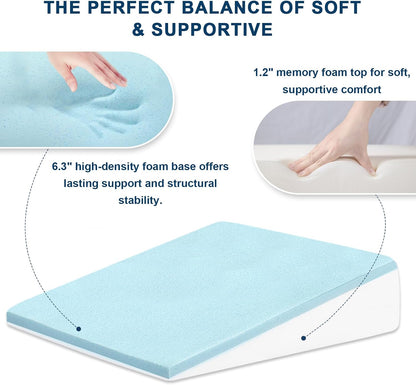 8" Leg Elevation Pillow, Memory Foam Wedge Pillow for Leg & Knee Support | Knee, Hip & Ankle Support. Elevates Legs For Comfortable Sleeping, Resting, And Recovery With A Supportive Wedge Shape.