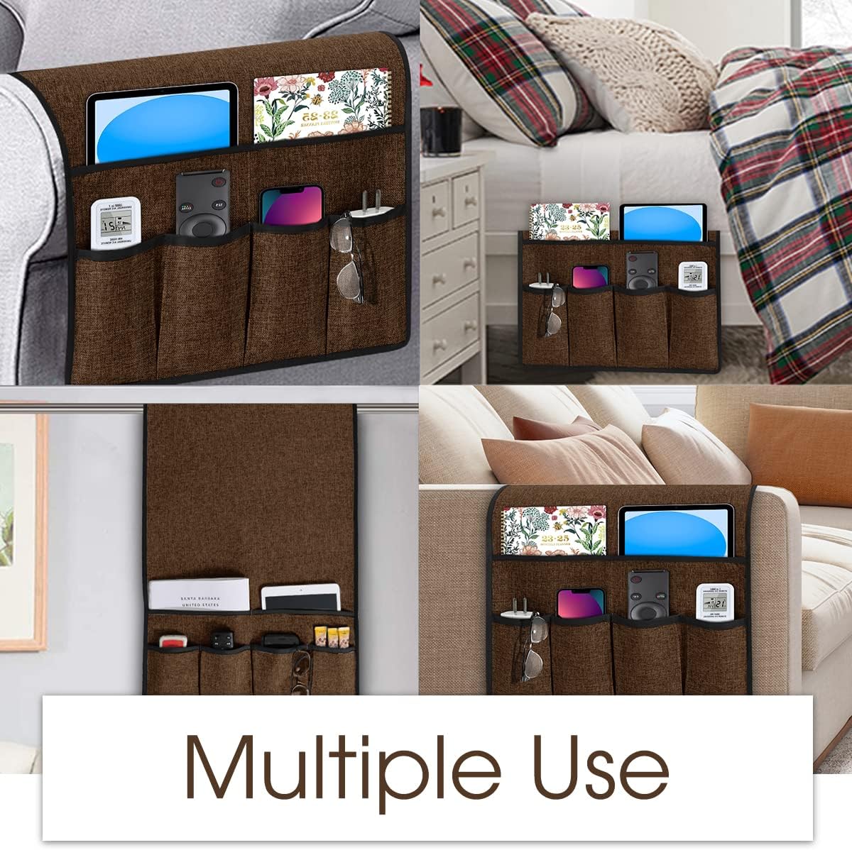 Joywell Remote Caddy Couch Remote Control Holder for Recliner Sofa Armrest Organizer Non Slip Arm Chair Caddie with 6 Pocket Storage for Magazine, Tablet, Phone, iPad, Black