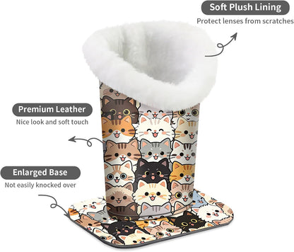 Plush Lined Eyeglasses Holder, Cute Magnetic PU Leather Glasses Stand Case for Women Men Kids