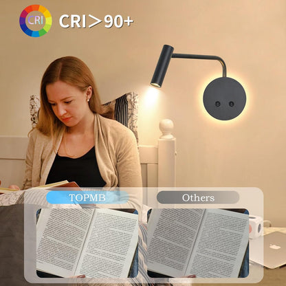Matte Black Wall Mounted Reading Light, 3000K Flexible Headboard Reading Sconces with On Off Switch Control, Plug in/Hardwired Wall Light Fixtures with Night Light for Bedside Bedroom Bunk