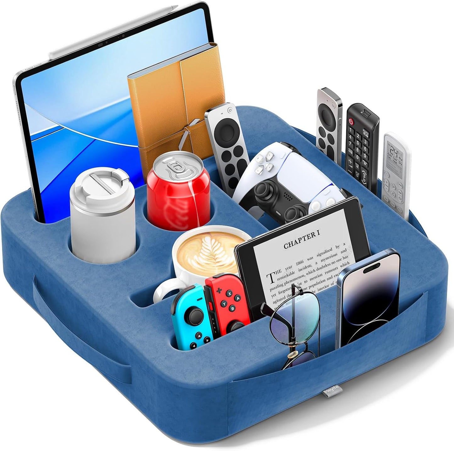 Couch Cup Holder Pillow, Sofa and Bed Caddy for iPad, Kindle, Switch, Game Controller, Remotes, Phones, Small-Sized Cup & Drink Holder for Couch, Bed, Desk, Car, Beach, Bathroom Cup Holder