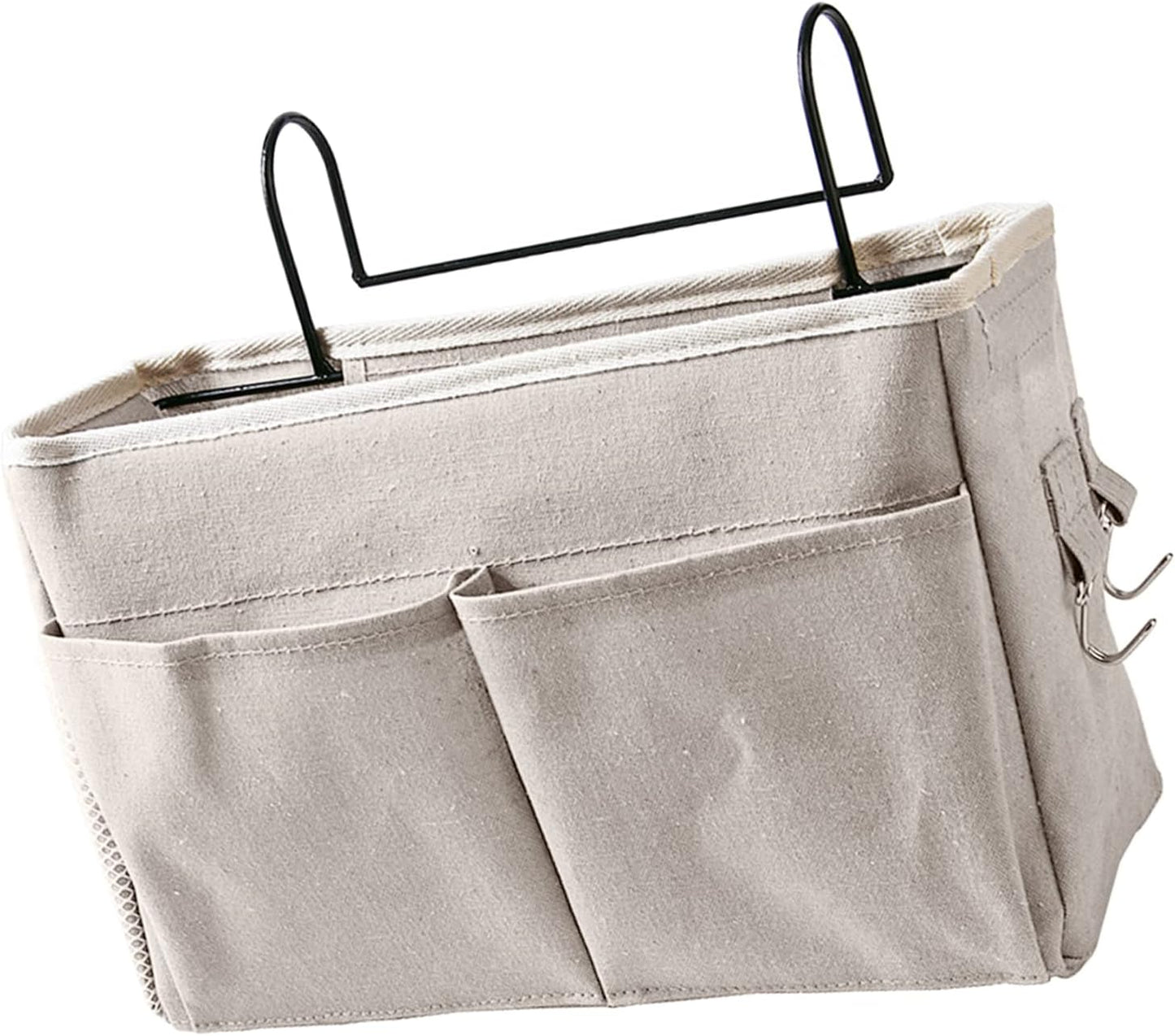 Bedside Caddy Hanging Bed Organizer Storage Bag Pocket for Dorm Rooms Bed Rails Nightstand Hanging Bag Cotton Linen Bedside Storage Pocket Organizer Basket for Bunk Bed Dorm Rooms(Grey)