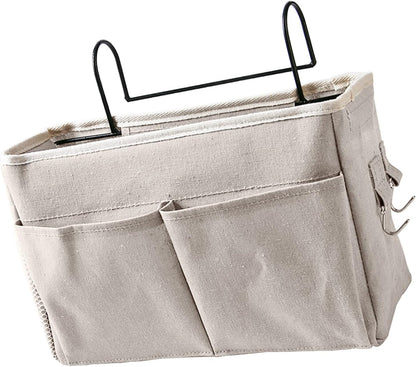 Bedside Caddy Hanging Bed Organizer Storage Bag Pocket for Dorm Rooms Bed Rails Nightstand Hanging Bag Cotton Linen Bedside Storage Pocket Organizer Basket for Bunk Bed Dorm Rooms(Grey)