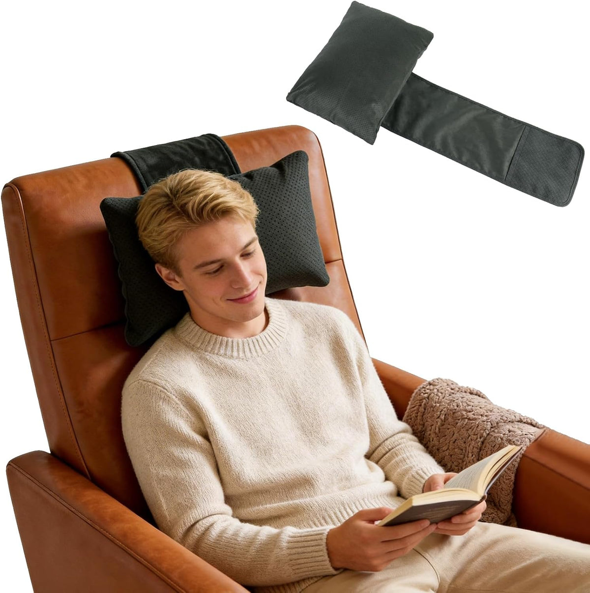 KINIVA Dual-Layer Ultra-Suede Neck Support Pillow for Recliners, Sofas & Office Chairs - Breathable Mesh, Removable Cover, Orthopedic Cervical Support for Pain Relief (Grey)