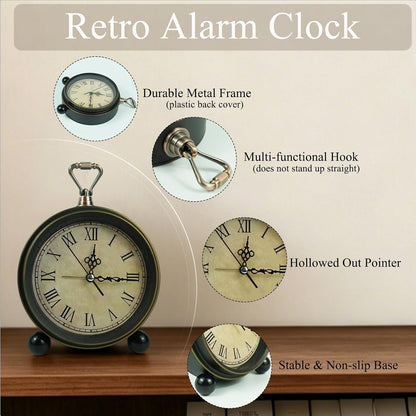 Vintage Analog Alarm Clock, 5.5 inch Hangable Super Silent Non Ticking Clock for Living Room, Bedroom, Desk, Gift Clock for Children Adults and Artist(Arabic)
