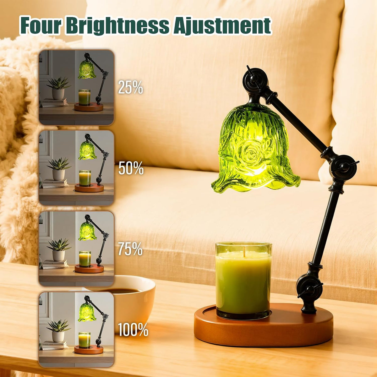 Candle Warmer Lamp, Dimmable Wax Melting Warmer with Adjustable Height, Bedroom Living Room Home Decor, Birthday Relaxation Gifts for Women (Green, Wave)