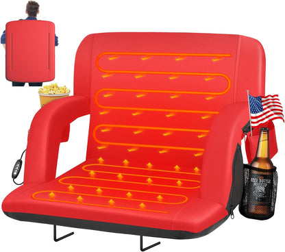 HOPERAN 21" Heated Stadium Seats for Bleachers with Back Support, Black 2PC | Seat & Back Heat Wired Control, 3 Heat Levels (NO Battery), Soft Cushion, 6 Recline, Anti-Slip, Side Pockets, Backpack Straps