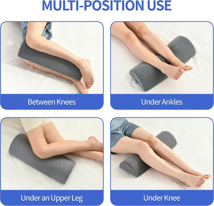 Knee Pillow for Back Sleeping, Gel Memory Foam Leg Pillow for Back Pain, Under Leg Support for Sleeping, Half Moon Bolster Pillow