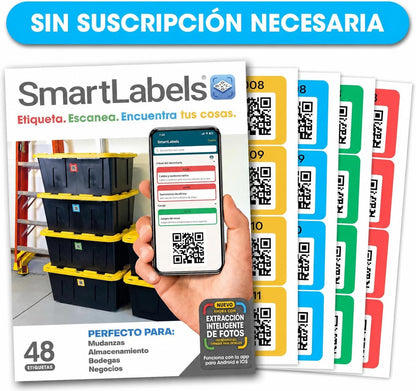 QR Code Stickers with AI Photo Analysis App - Auto-Creates Item Descriptions - No Typing - Made in USA - QR Code Labels for Storage & Inventory Tracking, Organization & Moving, Pack of 48