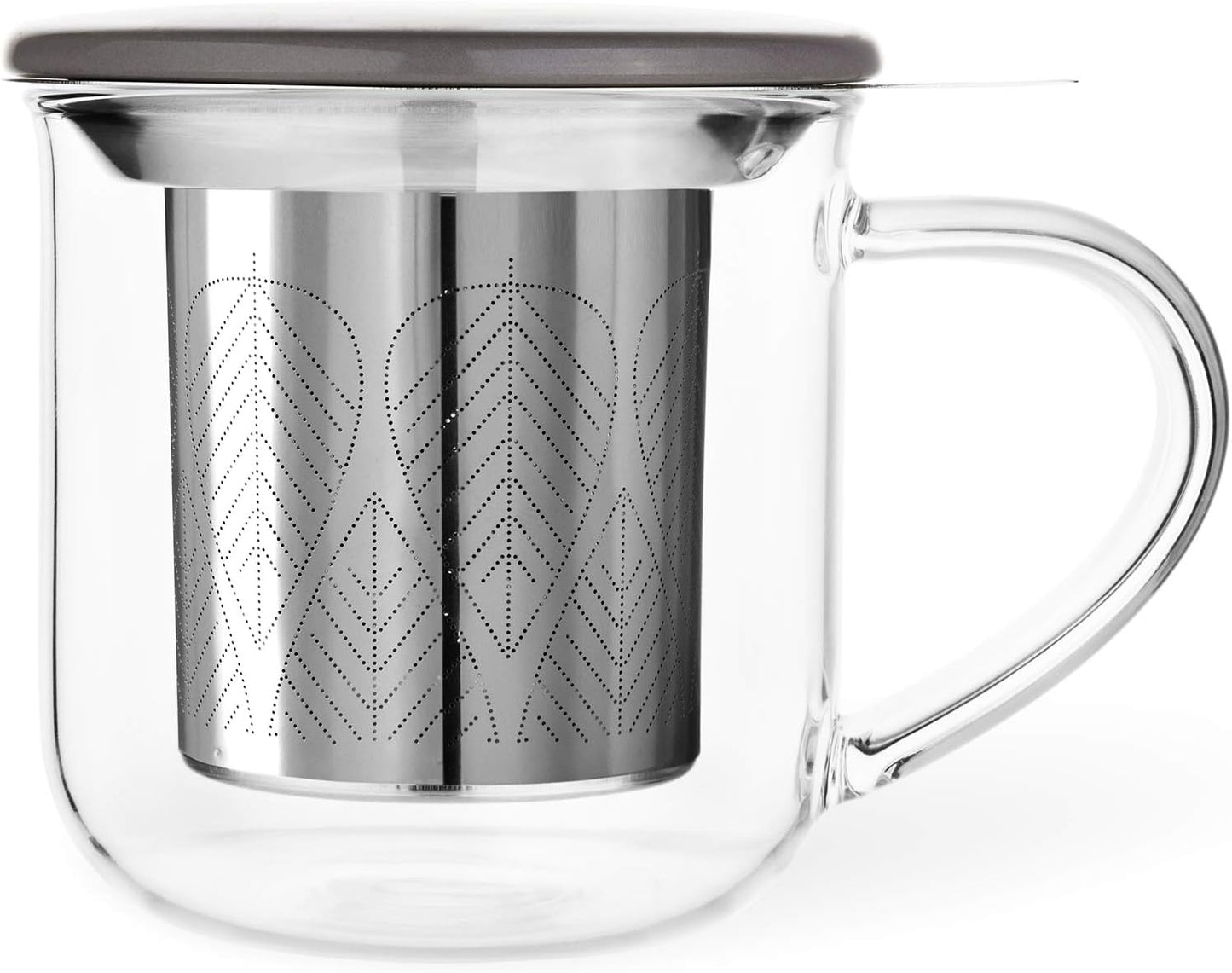 VIVA Minima Balance Glass Infuser Tea Cup - 17 oz / 500 ml Mug with Stainless Steel Infusion Mesh and Bamboo Wood Lid