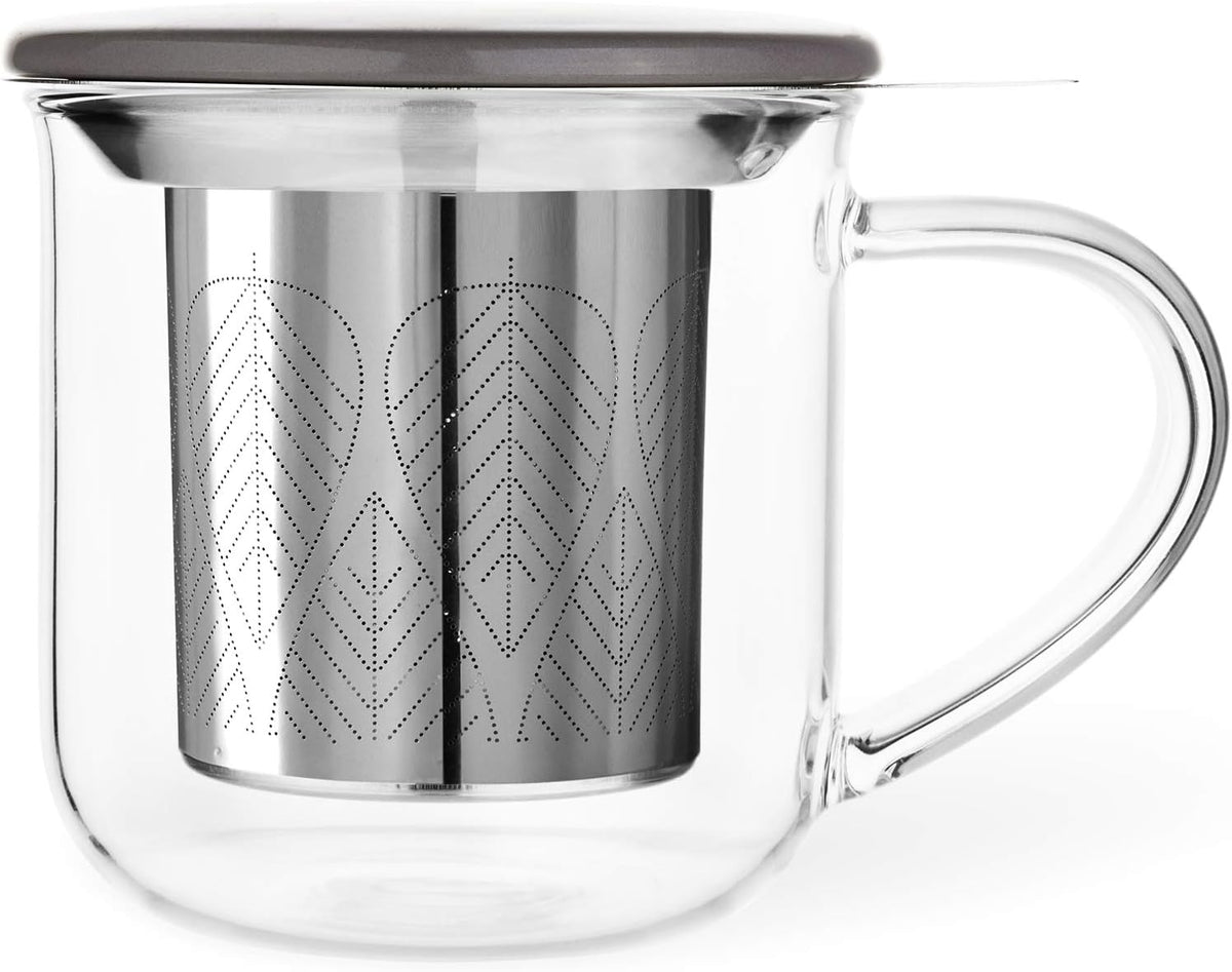 VIVA Minima Balance Glass Tea Cup with Infuser and Lid, 17oz, Clear Bamboo