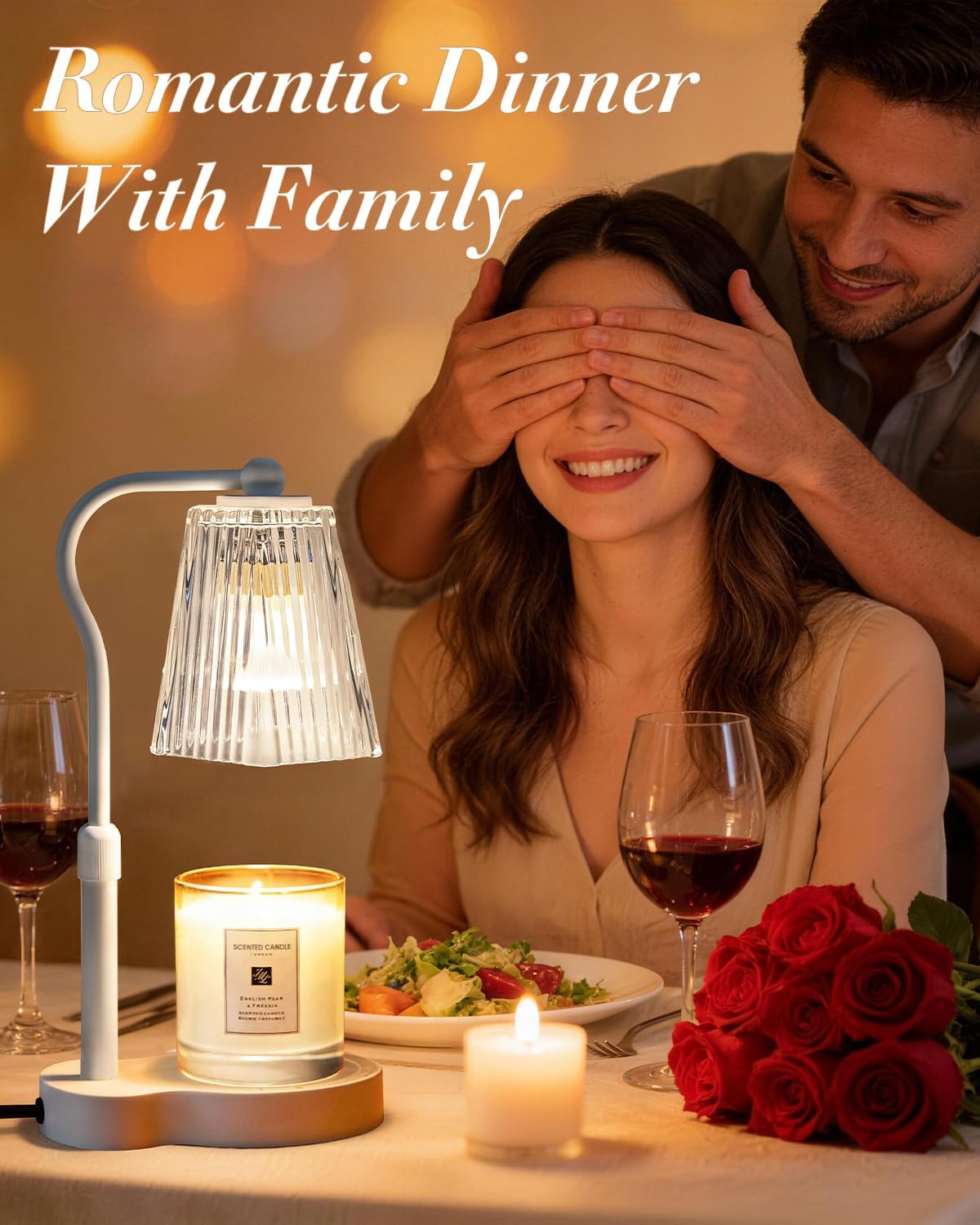 Candle Warmer Lamp with Timer & Dimmable Settings, Adjustable Height Flameless Scented Wax Melter for Jar Candles, Elegant Home Decor Warmer Lamp with 2 Bulbs, Gift for Women Mom Friend Family, White