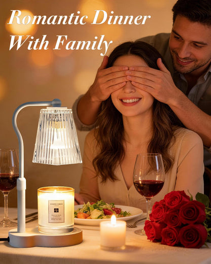 Candle Warmer Lamp with Timer & Dimmable Settings, Adjustable Height Flameless Scented Wax Melter for Jar Candles, Elegant Home Decor Warmer Lamp with 2 Bulbs, Gift for Women Mom Friend Family, White