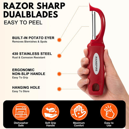 Rainspire Vegetable Peeler Potato Peelers for Kitchen, Sharp Stainless Steel Blades Veggie, Comfortable Handle Fruit Peeler, Carrot Peeler Apple Peeler Dishwasher Safe Black, 1-Pack