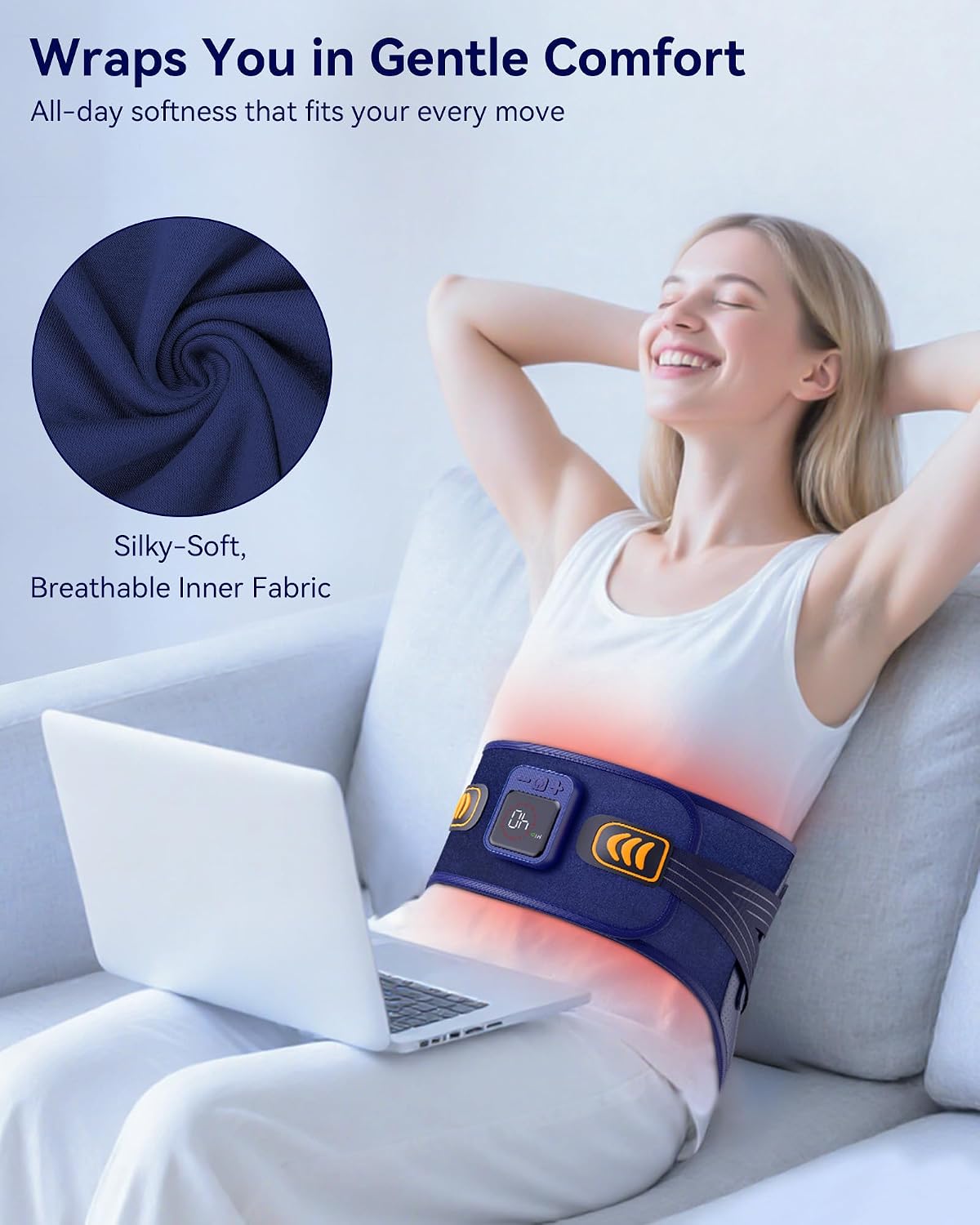 68" Cordless Heating Pad for Back Pain Relief, Lower Back Massager | 5 Heat & 6 Vibration, 4D Butterfly Back Support, Portable Heating Pad Eases Soreness & Stiffness, Gift for Women Men