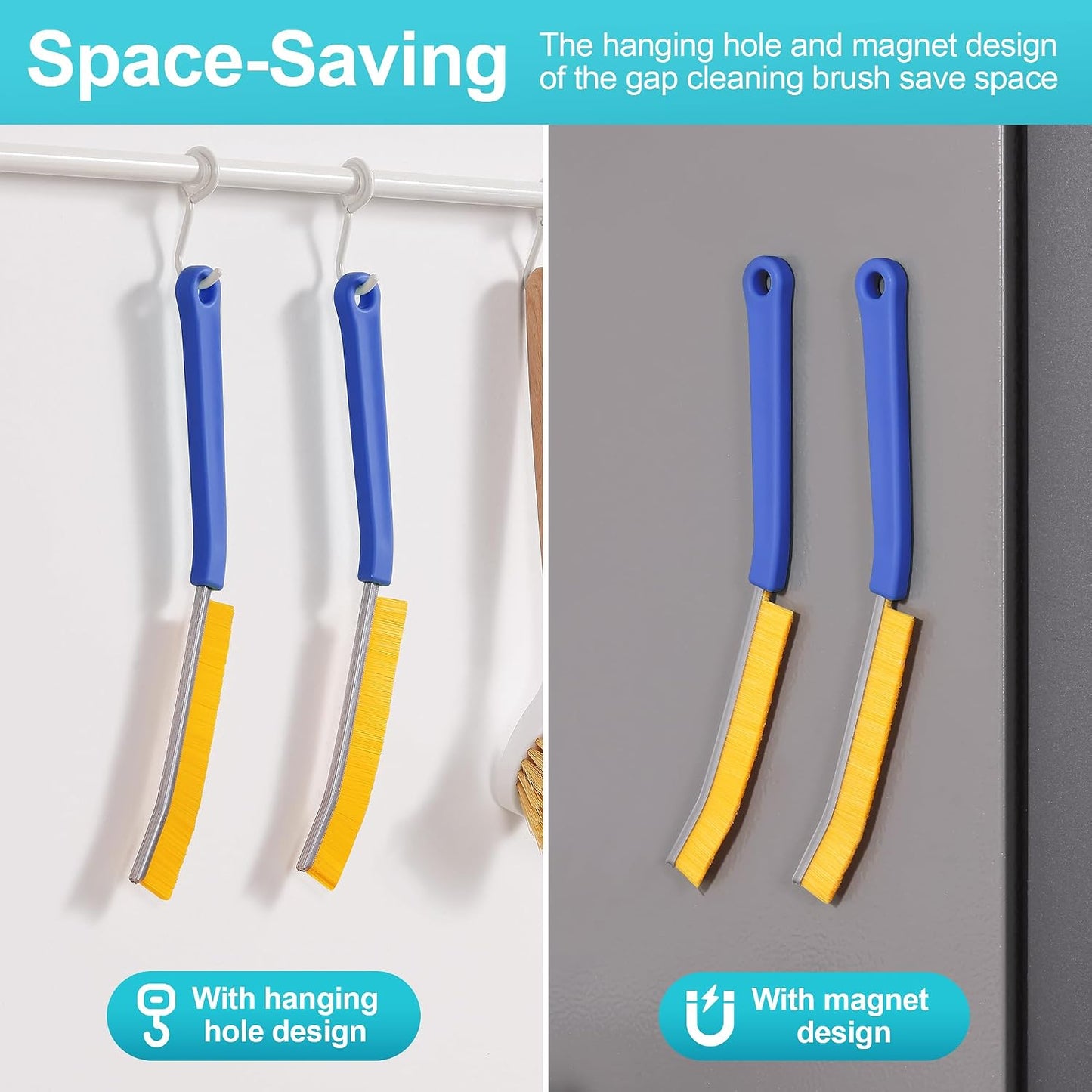 JOYMOOP 4 Pack Crevice Cleaning Brush, Hard Bristle Grout Brush, House Cleaning Supplies, Magnetic Gap Cleaning Brush for Kitchen, Bathroom, Window, Toilet, Multifunctional Cleaning Tools-4 Colors