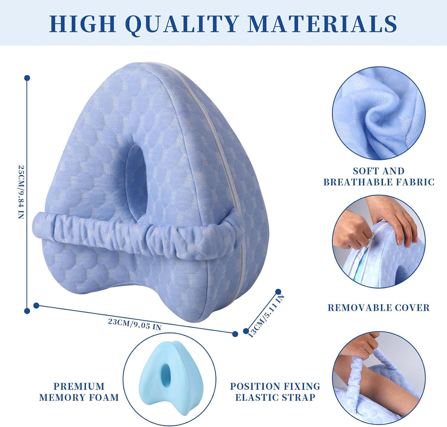 Knee Pillow for Side Sleepers - Sciatica, Hip & Back Pain Relief Pillow with Adjustable Strap, Memory Foam Leg Pillow for Side Sleeping, Spine Alignment Support for Pregnancy, Post-Surgery (Sky Blue)