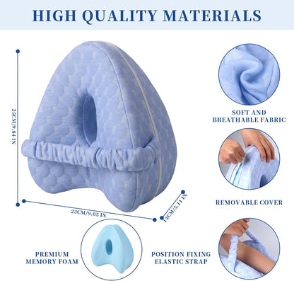 Knee Pillow for Side Sleepers - Sciatica, Hip & Back Pain Relief Pillow with Adjustable Strap, Memory Foam Leg Pillow for Side Sleeping, Spine Alignment Support for Pregnancy, Post-Surgery (Sky Blue)