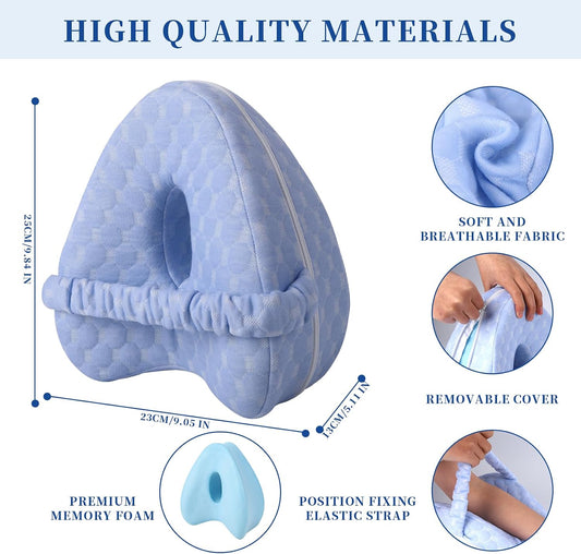 Knee Pillow for Side Sleepers - Sciatica, Hip & Back Pain Relief Pillow with Adjustable Strap, Memory Foam Leg Pillow for Side Sleeping, Spine Alignment Support for Pregnancy, Post-Surgery (Sky Blue)