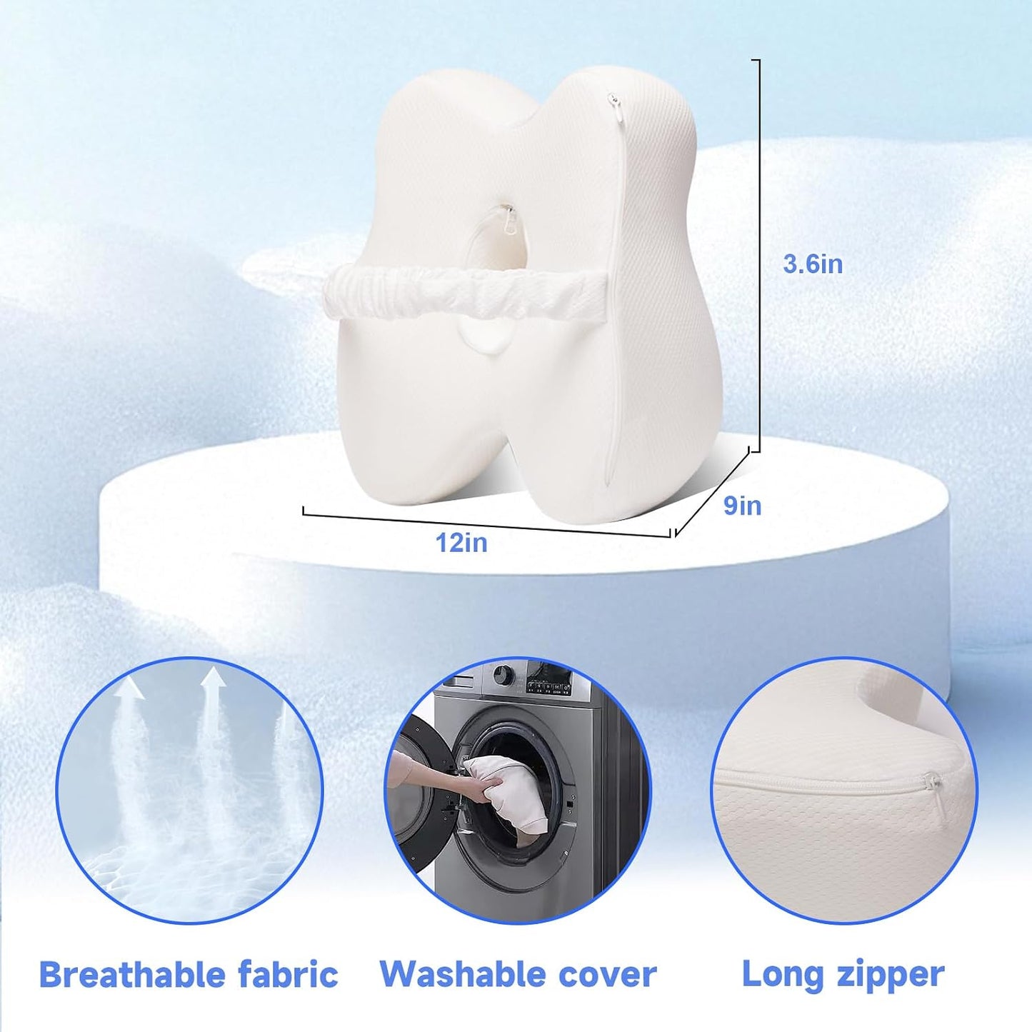 Knee Pillow for Side Sleepers Memory Foam Sciatica Pain Relief Leg Pillow, Removable Breathable Cover & Elastic Strap Grey